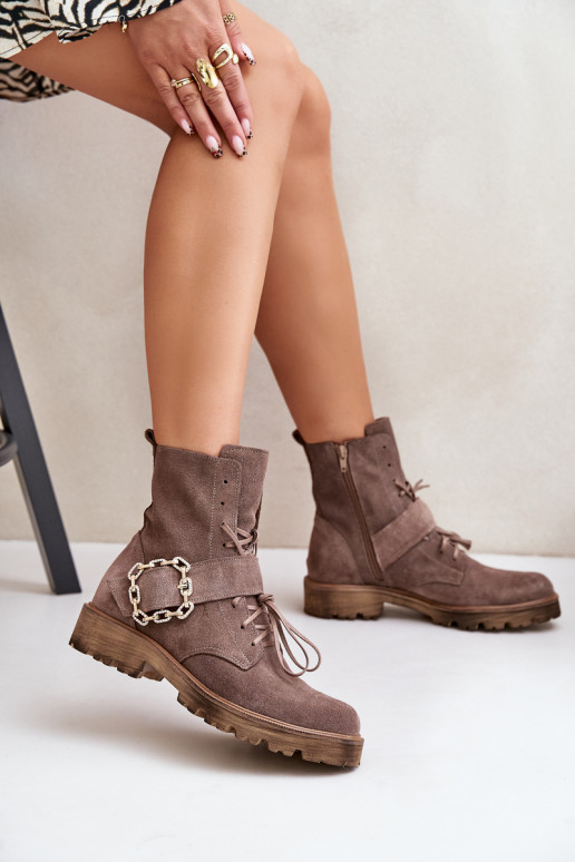 Zazoo 2951 Suede schoenen versieren met gespen beige Zazoo 2951 Suede schoenen versieren met gespen beige