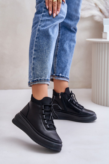 Leren sneakers met platform Artiker 55C1041, zwarte kleur 2