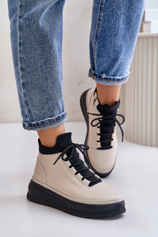 Eenvoudig Leer sportschoenen met platform Artiker 55C0554 beige Eenvoudig Leer sportschoenen met platform Artiker 55C0554 beige