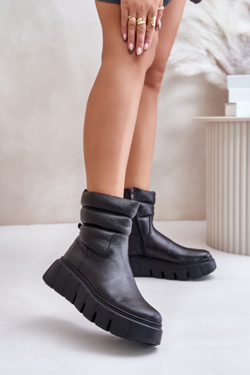 Zazoo 60512 Bottines femme en cuir naturel Au Château réchauffer avec du feutre couleur noire