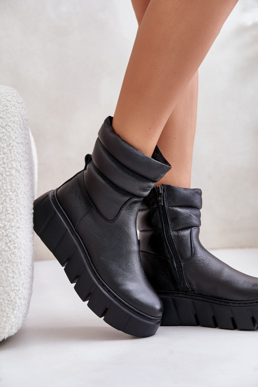 Zazoo 60512 Bottines femme en cuir naturel Au Château réchauffer avec du feutre couleur noire