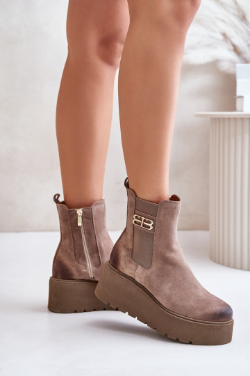 Zazoo 60498 Féminin en daim bottes élégantes avec une plateforme I Koturnie beige