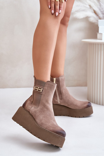 Zazoo 60498 bottines en daim stylées pour femmes avec plateforme et compensé, couleur sable 2