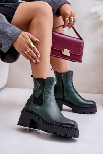 Zazoo 60490 Leder gefütterte Stiefeletten mit Ornamenten, khaki Farbe