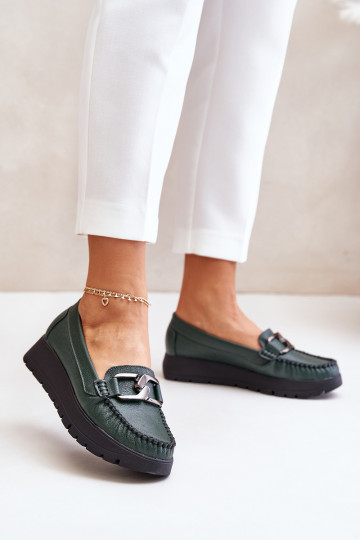 Zazoo 10141 mocassins en cuir avec plateforme et ornements, couleur kaki 2
