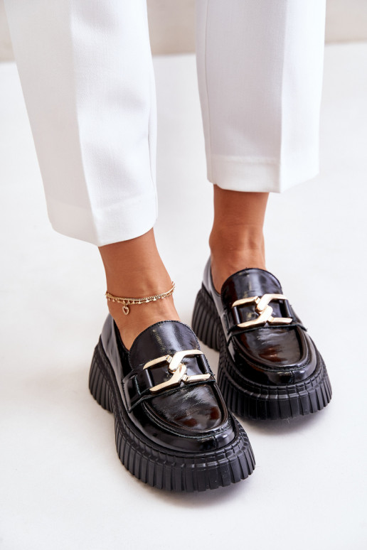 Zazoo 20176 avec effet vernis chaussures mocassins pour femmes Fabriqué en cuir naturel couleur noire