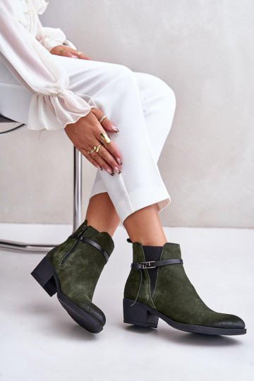 Zazoo 60478 bottines en daim isolées avec talons et compensé, couleur kaki