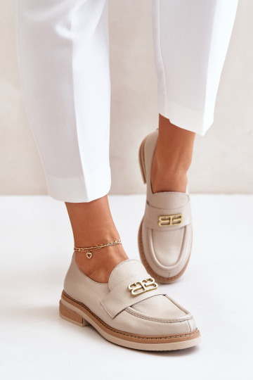 Zazoo 20174 Leder elegante Damen Schuhe mit breitem Absatz, sandfarbene Farbe