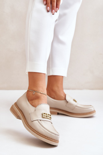Zazoo 20174 Leer Elegante stijl schoenen Dames met brede hakken beige 2