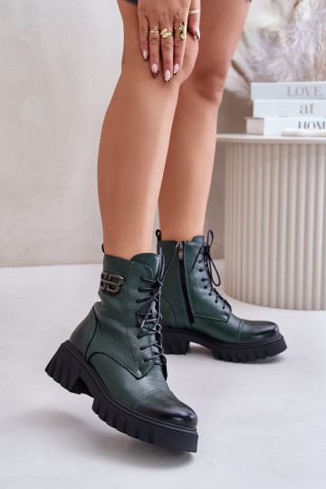 Zazoo 60486 bottines en cuir isolées à lacets, couleur kaki 2