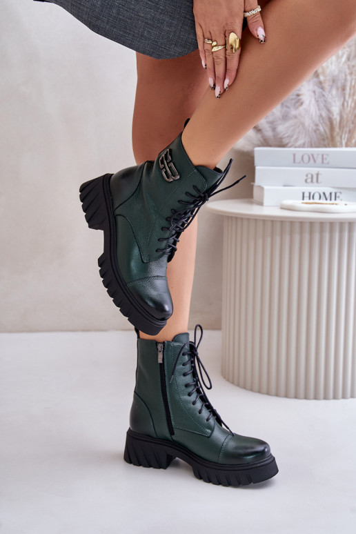 Zazoo 60486 Peau Bottes chaudes à lacets couleur kaki Zazoo 60486 Peau Bottes chaudes à lacets couleur kaki