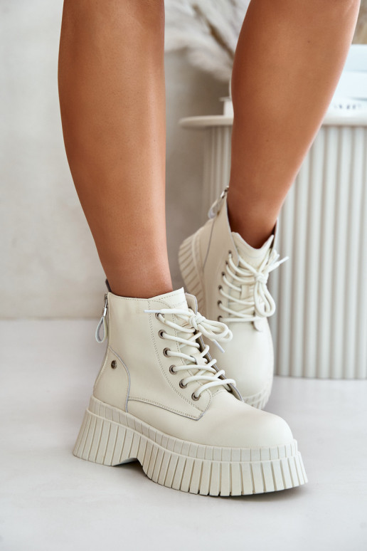 opInarmen Leer Laarzen schoenen met trendy massieve zolen GOE OO2N4127ivoor