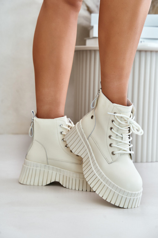 opInarmen Leer Laarzen schoenen met trendy massieve zolen GOE OO2N4127ivoor