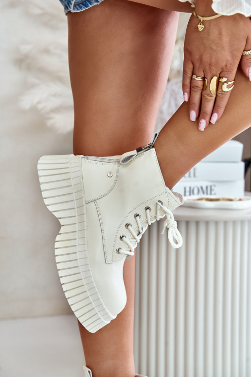 opInarmen Leer Laarzen schoenen met trendy massieve zolen GOE OO2N4127ivoor