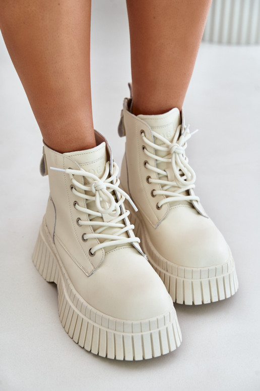 opInarmen Leer Laarzen schoenen met trendy massieve zolen GOE OO2N4127ivoor