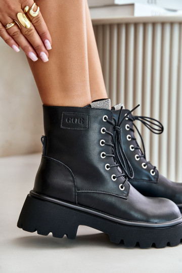 Bottines de travail isolées pour femmes avec œillets brillants GOE OO2N4125, couleur noire