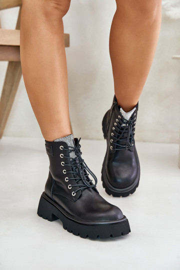 Bottines de travail isolées pour femmes avec œillets brillants GOE OO2N4125, couleur noire 2