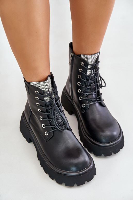 sich Zuarm laufen Haut Arbeitsstiefeletten Feminin mit blitzenden Augen GOE OO2N4125 schZuarze Farbe