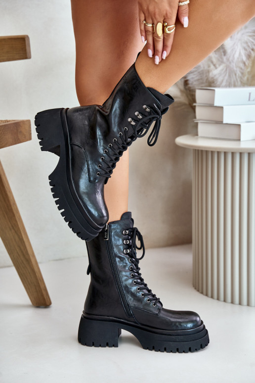 Haut Arbeitsstiefeletten Feminin sich Zuarm laufen GOE OO2N4121 schZuarze Farbe