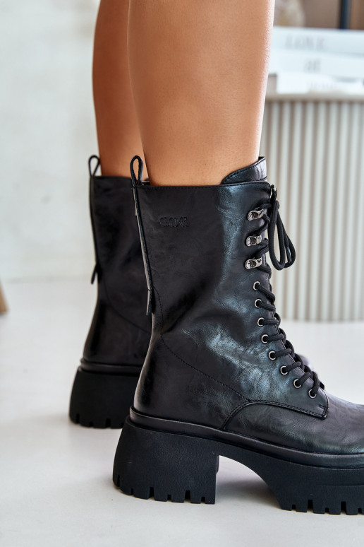 Haut Arbeitsstiefeletten Feminin sich Zuarm laufen GOE OO2N4121 schZuarze Farbe