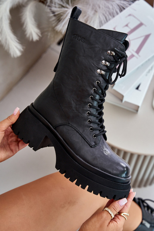 Haut Arbeitsstiefeletten Feminin sich Zuarm laufen GOE OO2N4121 schZuarze Farbe