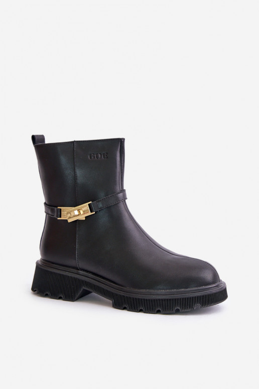 Peau Bottes pour femmes avec des sangles réchauffer GOE OO2N4150 couleur noire Peau Bottes pour femmes avec des sangles réchauffer GOE OO2N4150 couleur noire