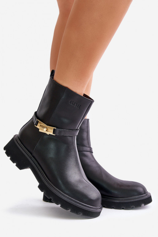 Peau Bottes pour femmes avec des sangles réchauffer GOE OO2N4150 couleur noire Peau Bottes pour femmes avec des sangles réchauffer GOE OO2N4150 couleur noire