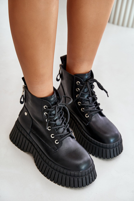 opInarmen Leer Laarzen schoenen met trendy massieve zolen GOE OO2N4126 zInart