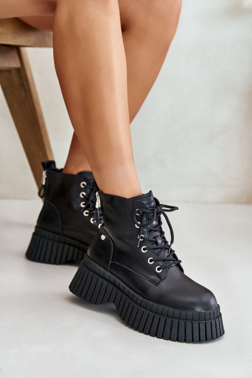 sich Zuarm laufen Haut Stiefel Schuhe mit modischer Es mussssivsohle GOE OO2N4126 schZuarze Farbe