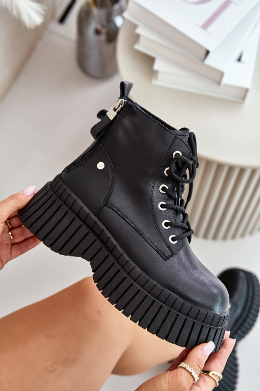 sich Zuarm laufen Haut Stiefel Schuhe mit modischer Es mussssivsohle GOE OO2N4126 schZuarze Farbe