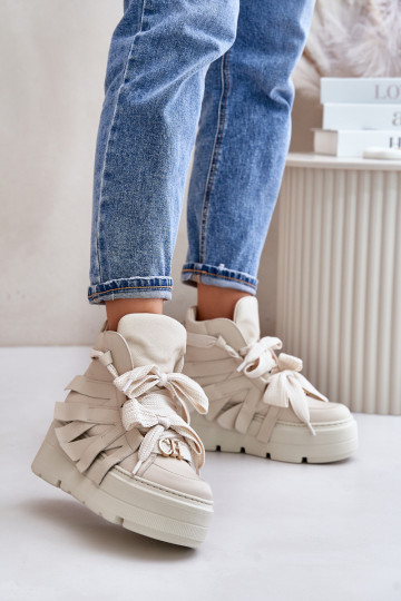 Leer Sneakers model schoenen Dames met platform CheBello 4561 beige 2