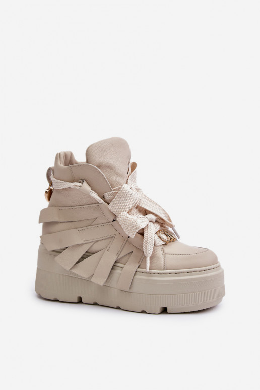 Leer Sneakers model schoenen Dames met platform CheBello 4561 beige Leer Sneakers model schoenen Dames met platform CheBello 4561 beige