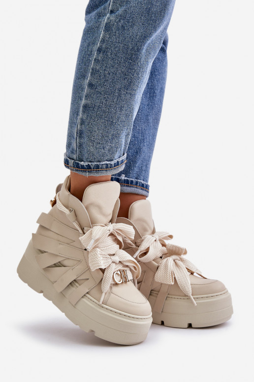 Peau Chaussures modèle baskets Féminin avec une plateforme CheBello 4561 beige Peau Chaussures modèle baskets Féminin avec une plateforme CheBello 4561 beige