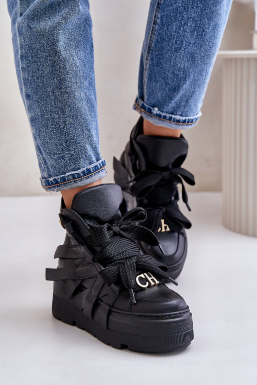 Haut Sneakers Stilvollllschuhe Feminin mit einer Plattform CheBello 4561 schZuarze Farbe Haut Sneakers Stilvollllschuhe Feminin mit einer Plattform CheBello 4561 schZuarze Farbe