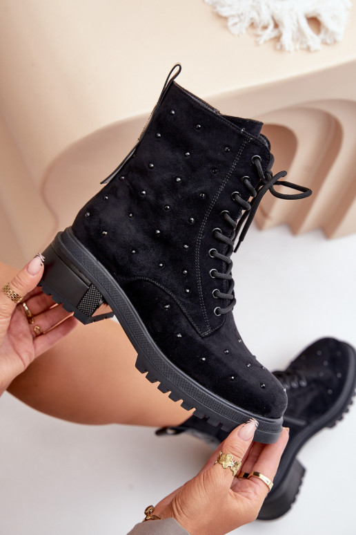 Décoré Bottines de travail Féminin réchauffer D&A MR880-017 couleur noire Décoré Bottines de travail Féminin réchauffer D&A MR880-017 couleur noire