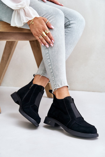 en daim Faible Bottes avec des talons larges réchauffer D&A JC42-23 couleur noire