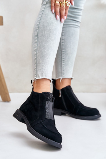 en daim Faible Bottes avec des talons larges réchauffer D&A JC42-23 couleur noire 2