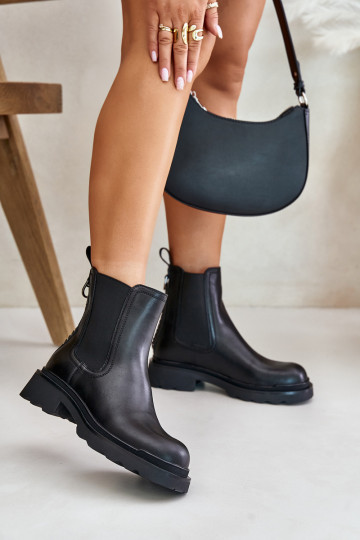 Peau bottes élégantes Avec une chaîne décorative réchauffer D&A JC42-86 couleur noire