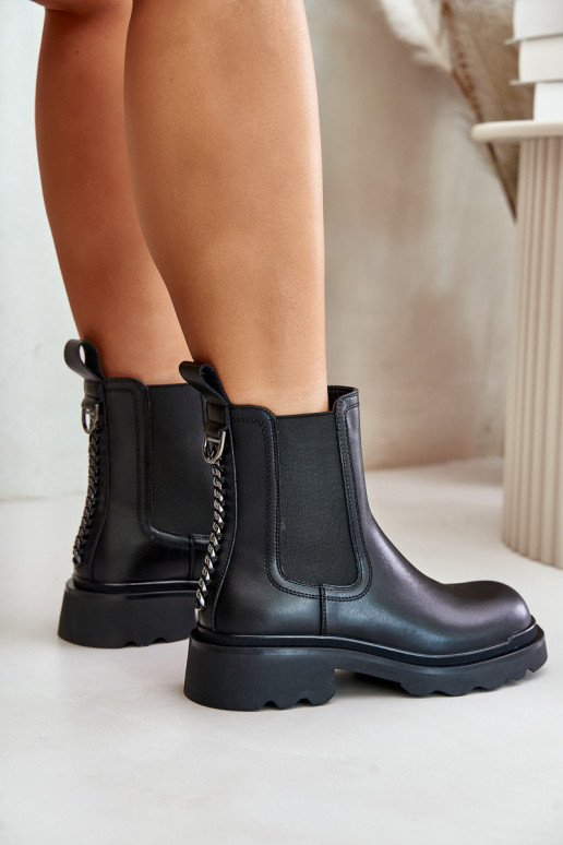 Haut stylische Stiefel Mit dekorativer Kette sich Zuarm laufen D&A JC42-86 schZuarze Farbe Haut stylische Stiefel Mit dekorativer Kette sich Zuarm laufen D&A JC42-86 schZuarze Farbe