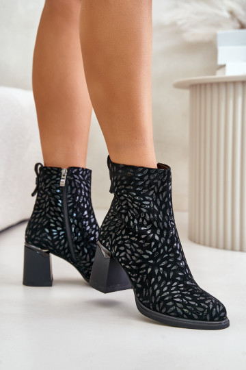 Bottines à talons en daim Avec des décorations Tłoczeniem D&A CR42-192 couleur noire 2