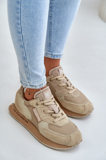 Leer Sneakers model schoenen Dames Big Star OO274564 Hi-Poly System beige