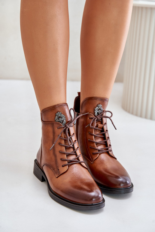 sich Zuarm laufen Stiefel mit breiten Absätzen mit Ornamenten braune Farbe Leonise