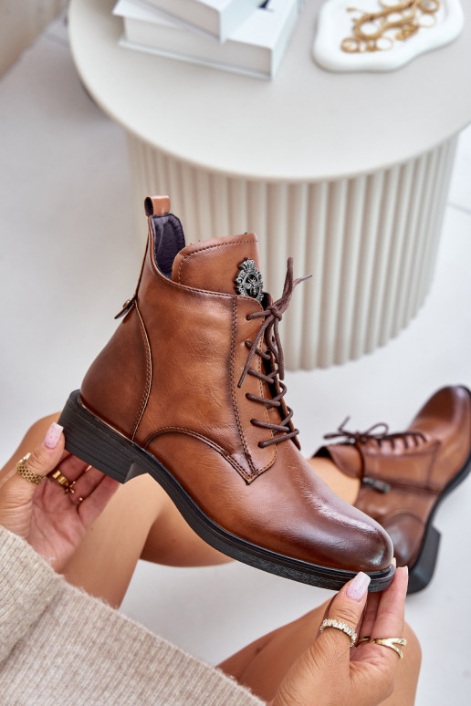 sich Zuarm laufen Stiefel mit breiten Absätzen mit Ornamenten braune Farbe Leonise