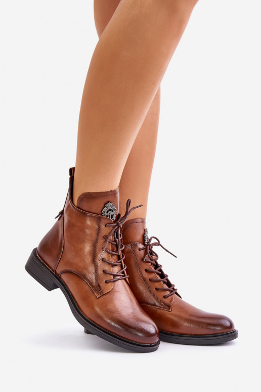 sich Zuarm laufen Stiefel mit breiten Absätzen mit Ornamenten braune Farbe Leonise