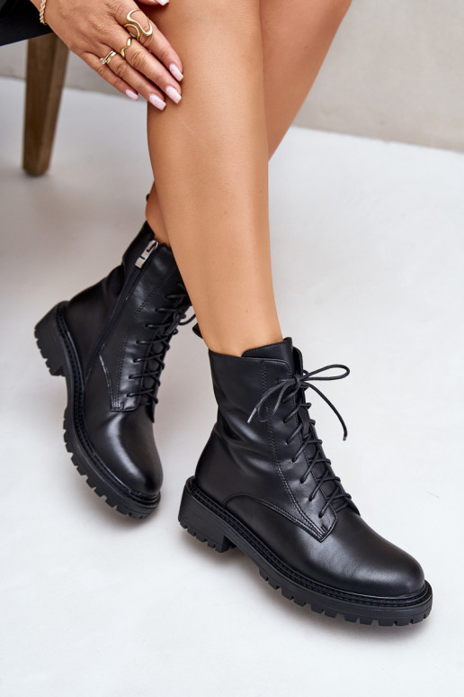 Peau Bottes chaudes à lacets Au Château couleur noire Elosie Peau Bottes chaudes à lacets Au Château couleur noire Elosie