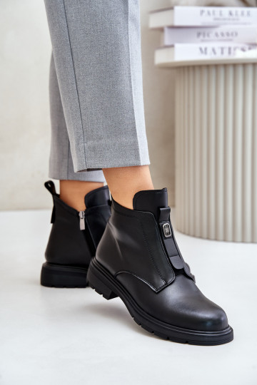 Peau Bottes avec des talons larges réchauffer couleur noire Komisa 2