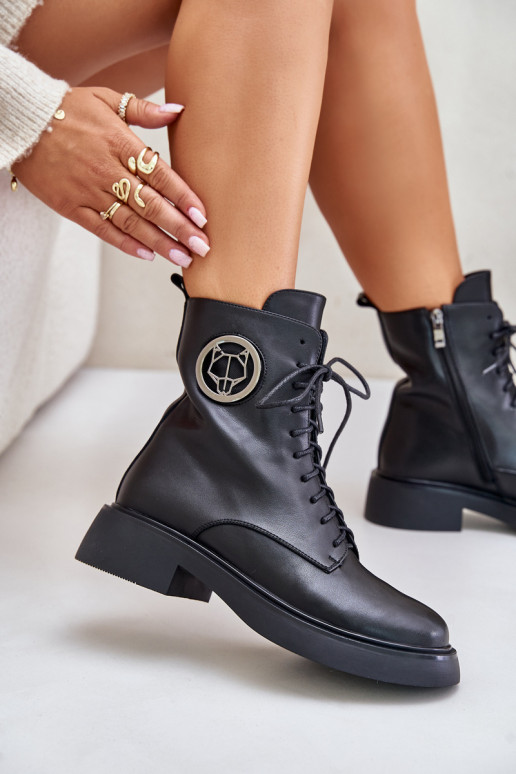 Haut INarme Schnürstiefel Zum Schloss mit Ornamenten schZuarze Farbe Lorevine