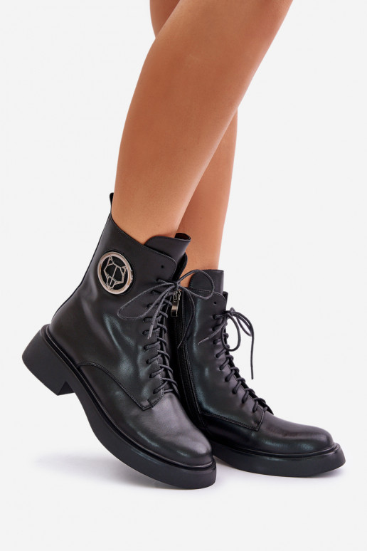 Haut INarme Schnürstiefel Zum Schloss mit Ornamenten schZuarze Farbe Lorevine