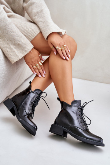 Peau avec effet vernis Bottes avec échauffement couleur noire Bellani