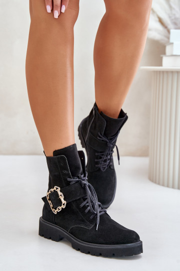 Zazoo 2951 Chaussures en daim décorer avec boucles couleur noire